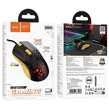 Мышь игровая HOCO GM51 SKY проводная, оптическая, 3600 DPI, RGB подсветка, цвет черно желтый