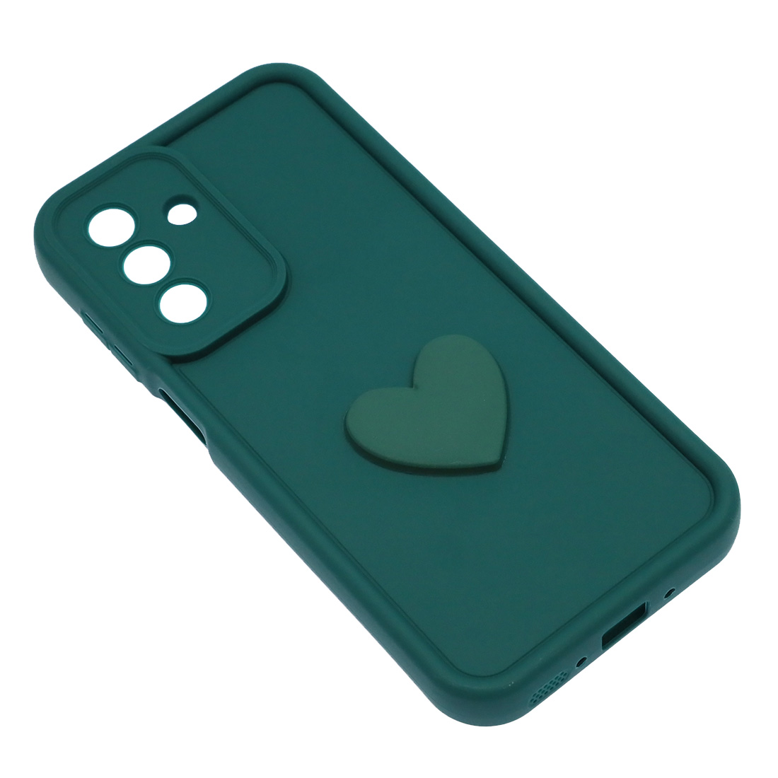 Чехол накладка для SAMSUNG Galaxy A26, силикон, 3D сердце, защита камеры, бортики, цвет темно зеленый Чехол накладка для SAMSUNG Galaxy A26, силикон, 3D сердце, защита камеры, бортики, цвет темно зеленый