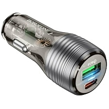 АЗУ (Автомобильное зарядное устройство) BOROFONE BZ30, 30W, 1 USB, 1 USB Type C, PD30W, QC3.0, цвет прозрачно черный АЗУ (Автомобильное зарядное устройство) BOROFONE BZ30, 30W, 1 USB, 1 USB Type C, PD30W, QC3.0, цвет прозрачно черный