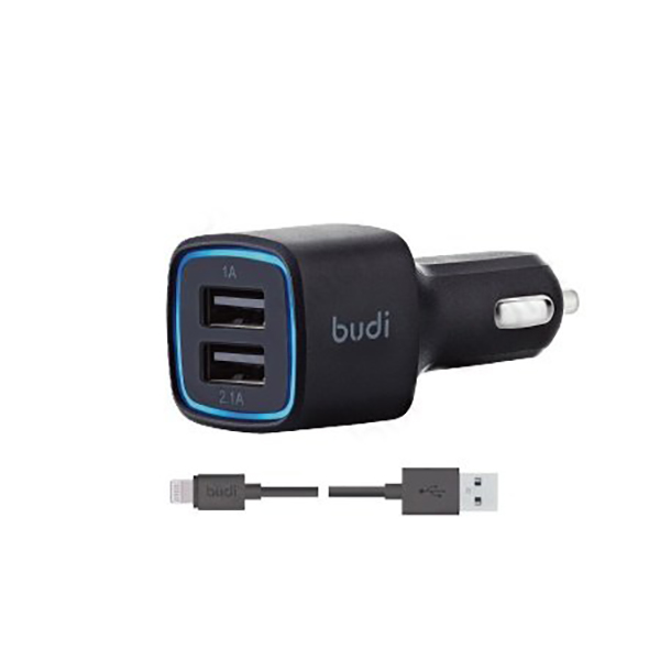 АЗУ "budi" 2.4A с 2 USB выходами (M8J065BLK Rev A00)+ кабель Apple 8 pin цвет чёрный. АЗУ "budi" 2.4A с 2 USB выходами (M8J065BLK Rev A00)+ кабель Apple 8 pin цвет чёрный.