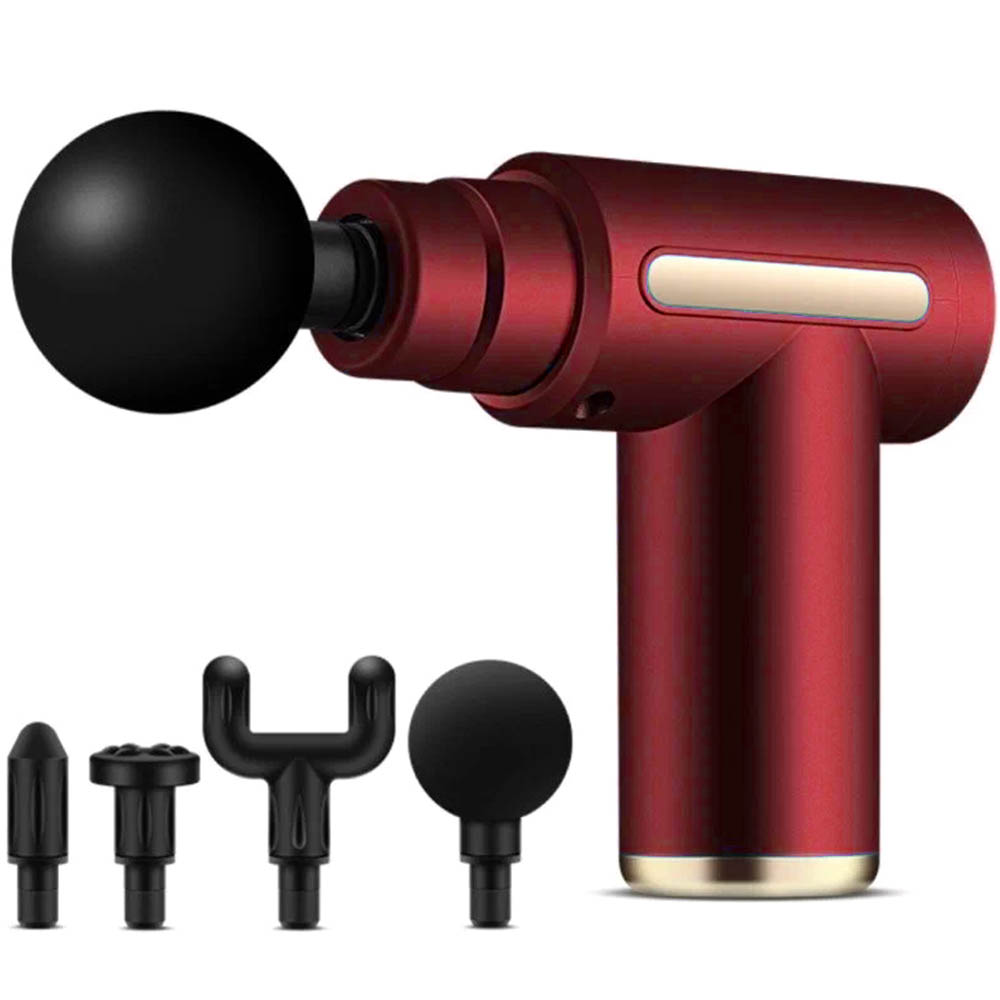 Мышечный массажер ударный MASSAGE GUN на аккумуляторе, цвет красный Мышечный массажер ударный MASSAGE GUN на аккумуляторе, цвет красный
