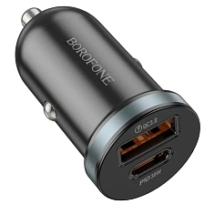АЗУ (Автомобильное зарядное устройство) BOROFONE BZ22A, 3А, 30W, 1 USB, 1 USB Type C, PD30W, QC3.0 18W, цвет черный АЗУ (Автомобильное зарядное устройство) BOROFONE BZ22A, 3А, 30W, 1 USB, 1 USB Type C, PD30W, QC3.0 18W, цвет черный