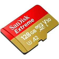 Карта памяти MicroSDXC 128GB SANDISK Extreme, Class 10 A2 UHS-I (U3) V30, 190 МБ/сек, цвет желто красный