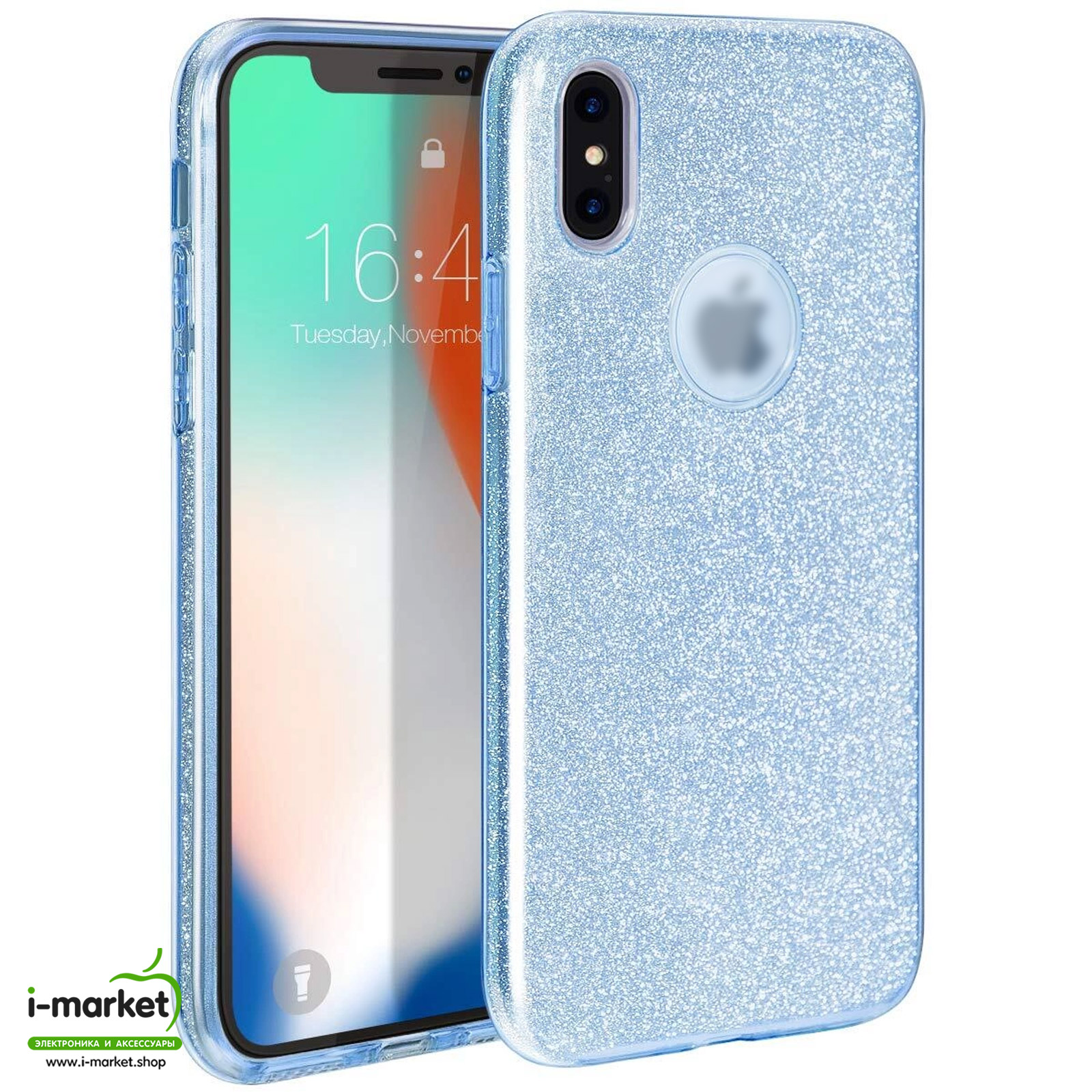 Чехол накладка Shine для APPLE iPhone XR, силикон, блестки, цвет голубой Чехол накладка Shine для APPLE iPhone XR, силикон, блестки, цвет голубой
