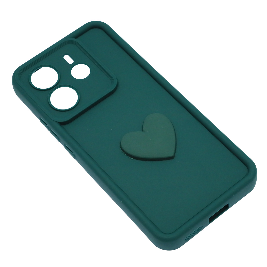Чехол накладка для XIAOMI REDMI NOTE 14, силикон, 3D сердце, защита камеры, бортики, цвет темно зеленый Чехол накладка для XIAOMI REDMI NOTE 14, силикон, 3D сердце, защита камеры, бортики, цвет темно зеленый