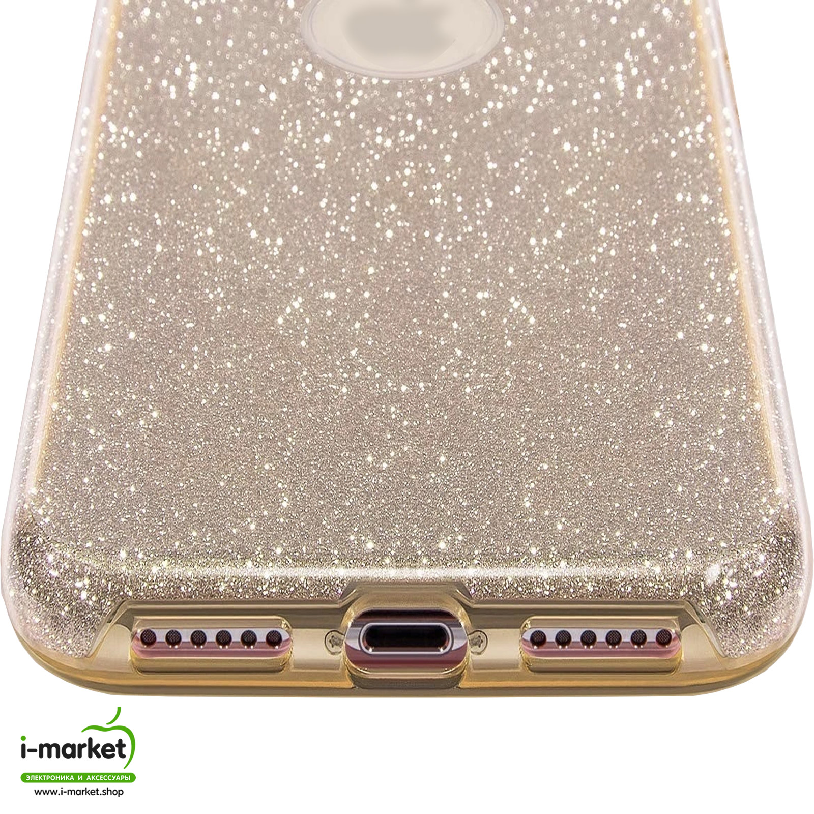 Чехол накладка Shine для APPLE iPhone X, iPhone XS, силикон, блестки, цвет золотистый