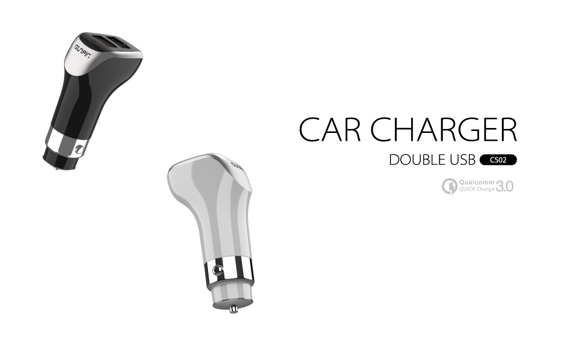 АЗУ (автомобильное зарядное устройство) SunPin CS-02 на 2 USB порта 5.1A - 15W, QC3.0, цвет чёрный.