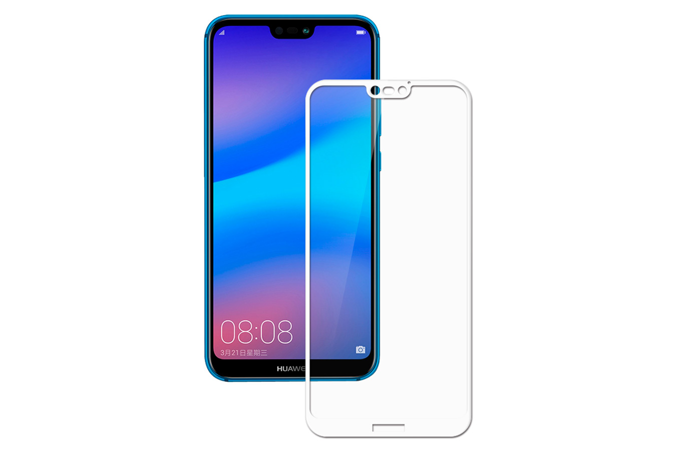 Защитное стекло 5D/проклейка-на полный экран, упак-картон/ для Huawei P20-LiTE белый.