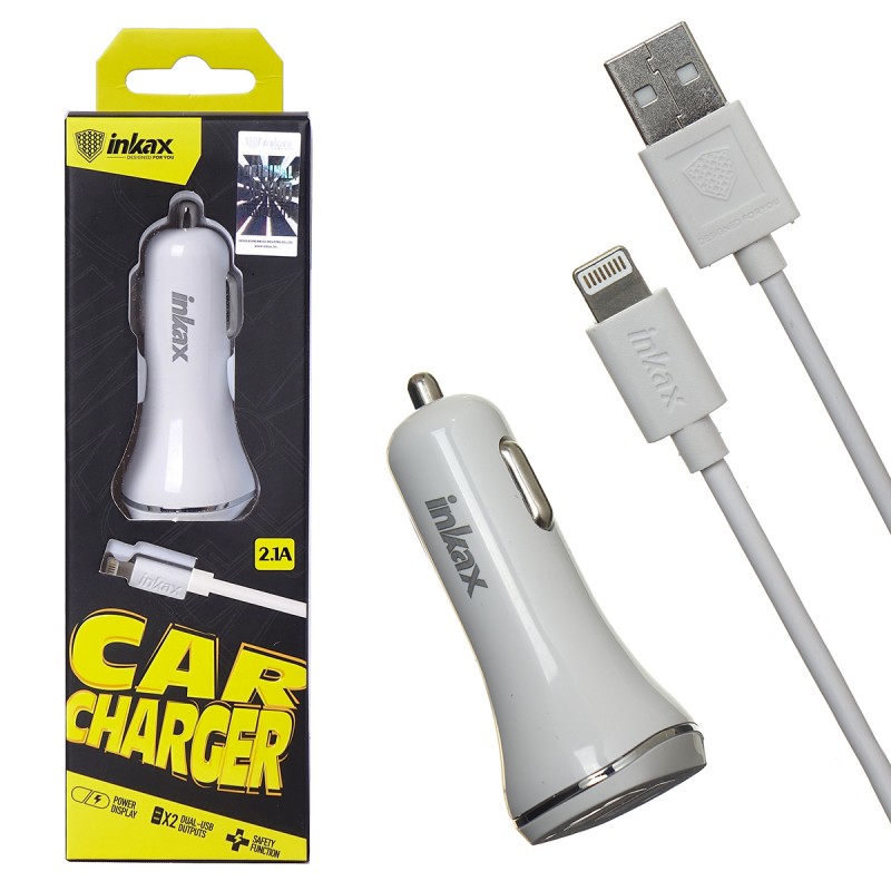 АЗУ "inkax" 2 USB 2.1А CD-12-IP + USB кабель Apple 8 pin цвет белый.