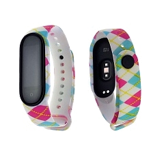 Сменный ремешок для фитнес браслета, смарт часов XIAOMI Mi Band 5, рисунок сине розовые ромбики. Сменный ремешок для фитнес браслета, смарт часов XIAOMI Mi Band 5, рисунок сине розовые ромбики.