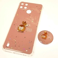 Чехол накладка для Realme C21Y, силикон, фактурный глянец, с поп сокетом, рисунок I Love You