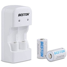 Зарядное устройство BESTON M7003 для аккумуляторов CR2/RCR123A, 2 шт. аккумуляторных батареек CR2 300mAh, цвет белый
