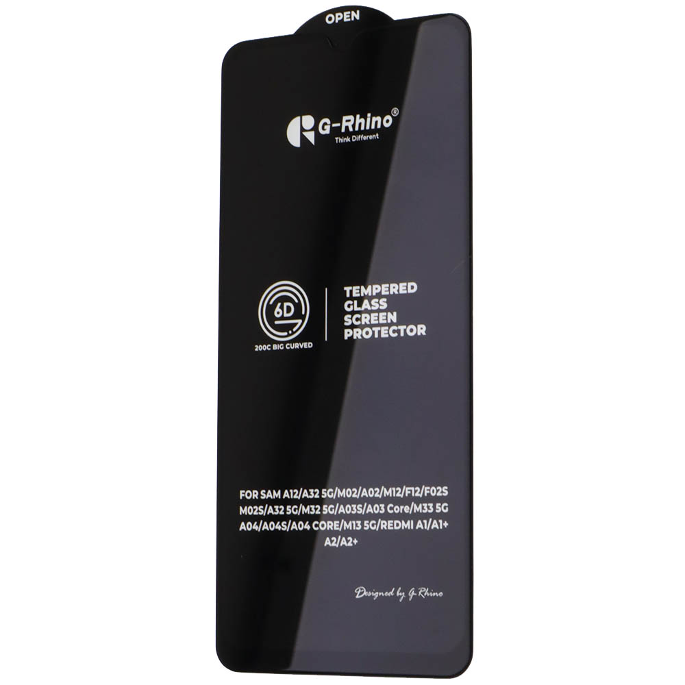 Защитное стекло 6D G-Rhino 200C для SAMSUNG Galaxy A12 (SM-A125), A02 (SM-A022), M12 (SM-M127F), A02S (SM-025), A03s (SM-A037F), A03 Core (SM-A032), A03 (SM-A035F), A32 5G, M02 (SM-M022F), A04, A04s, A04e, цвет окантовки черный (Тип 1)