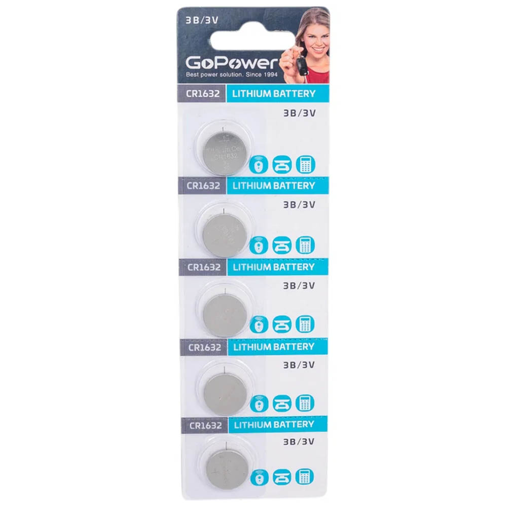 Батарейка GoPower CR1632 BL5 Lithium 3V