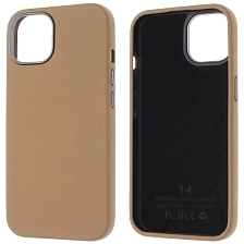 Чехол накладка для APPLE iPhone 14 (6.1"), силикон, пластик, текстура кожи, бархат, цвет коричневый