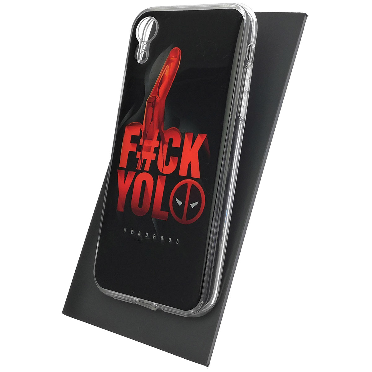 Чехол накладка для APPLE iPhone XR, силикон, глянцевый, рисунок FCK YOLO DEADPOOL Чехол накладка для APPLE iPhone XR, силикон, глянцевый, рисунок FCK YOLO DEADPOOL