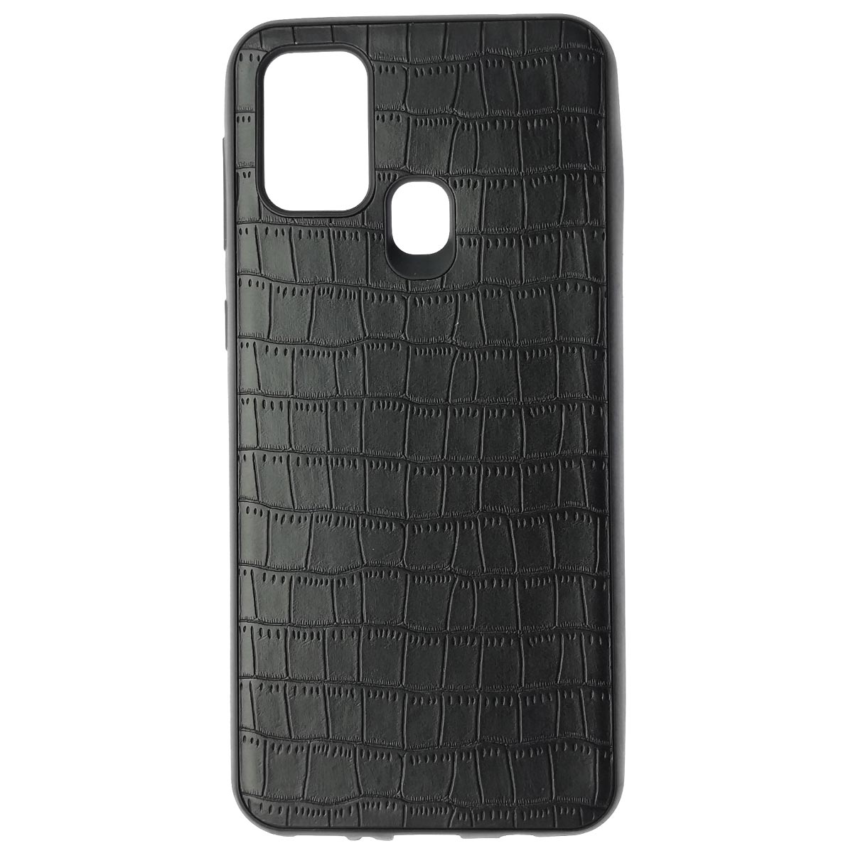 Чехол накладка для SAMSUNG Galaxy M31 (SM-M315), силикон, имитация кожи (вариант 1), цвет черный