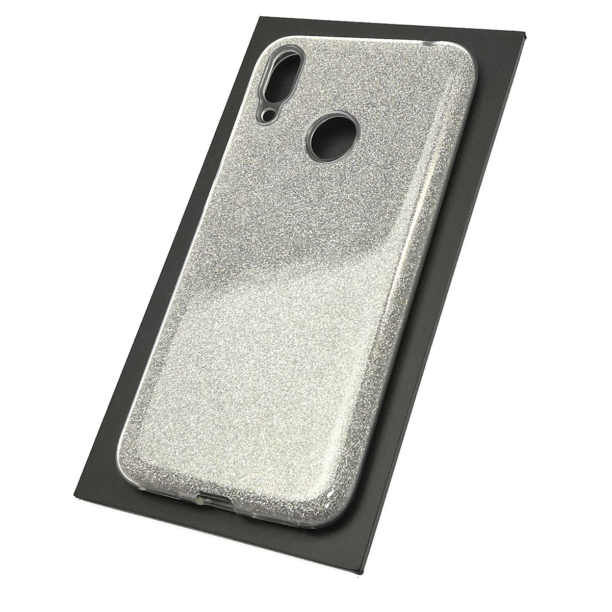 Чехол накладка Shine для HUAWEI Y7 2019, силикон, блестки, цвет серебристый