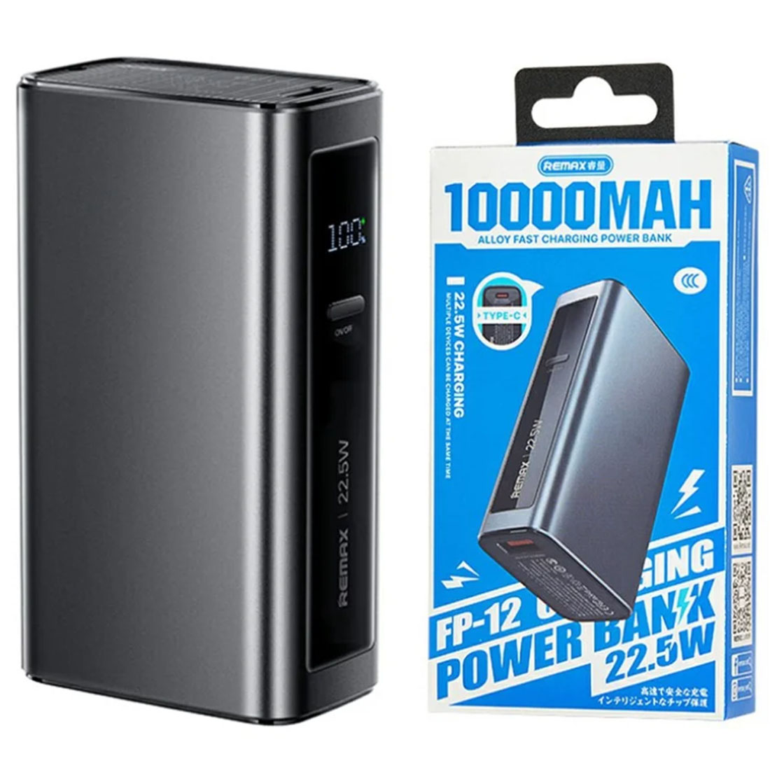 Внешний портативный аккумулятор, Power Bank REMAX FP-12, 10000 mAh, 22.5W, Led дисплей, цвет серый