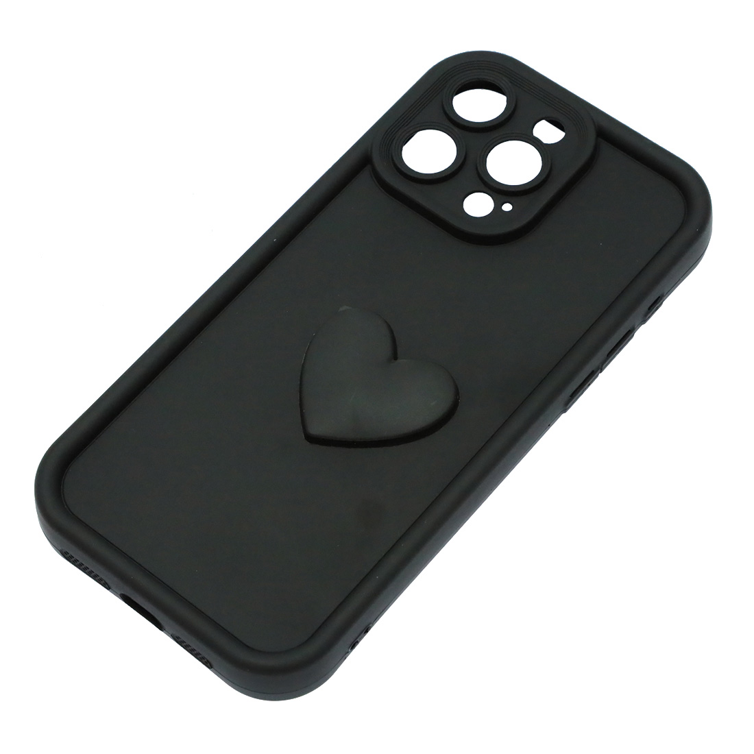 Чехол накладка для APPLE iPhone 15 Pro Max, силикон, 3D сердце, защита камеры, бортики, цвет черный Чехол накладка для APPLE iPhone 15 Pro Max, силикон, 3D сердце, защита камеры, бортики, цвет черный