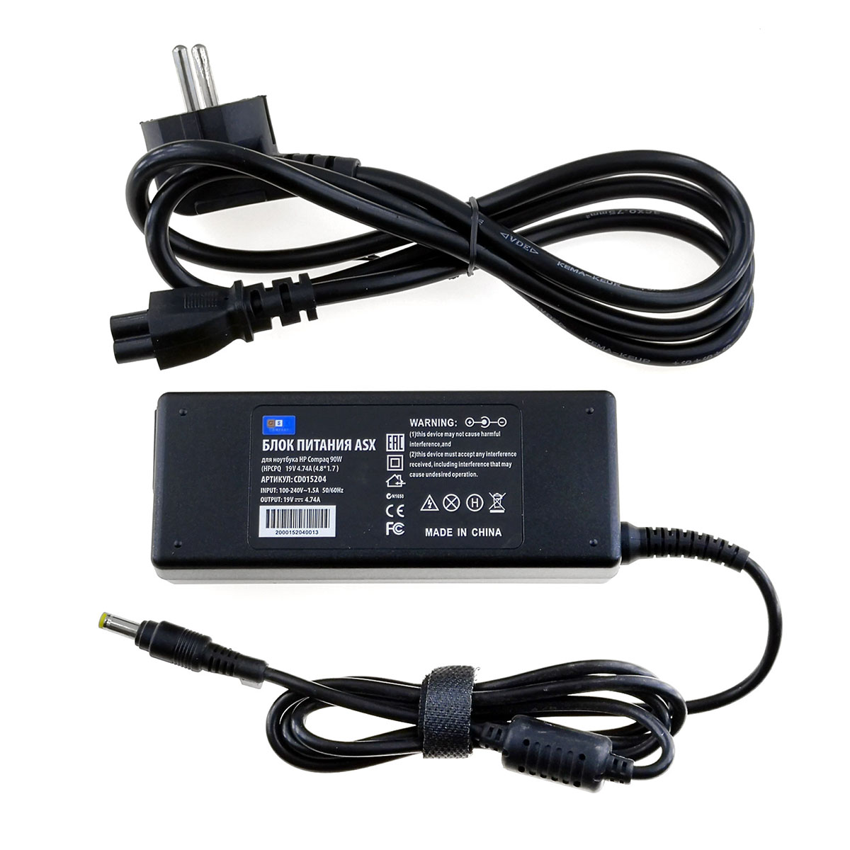 Блок питания ASX для ноутбука HP Compaq 90W (H-P 19V 4.74A (4.8*1.7)), цвет черный.