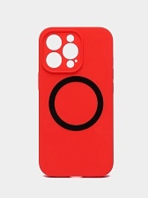 Чехол накладка Silicone Case для APPLE iPhone 13 Pro Max, с поддержкой MagSafe, защита камеры, силикон, бархат, цвет красный