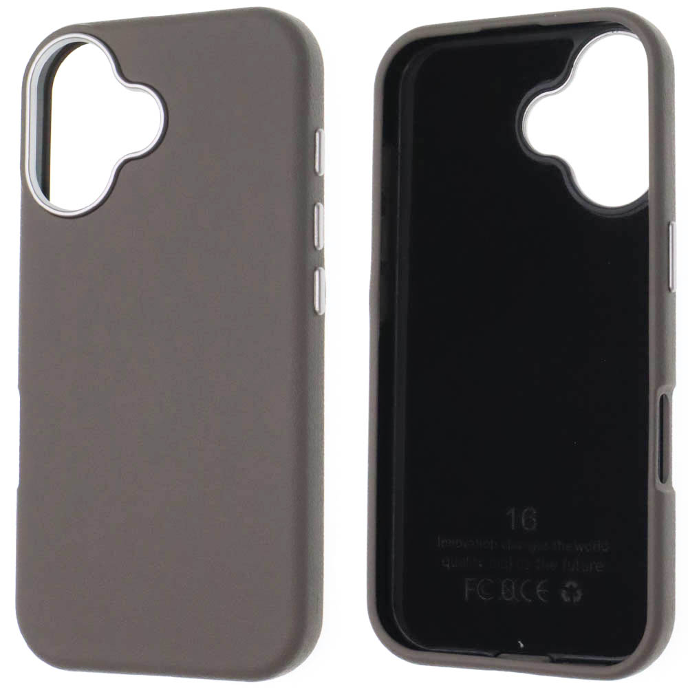 Чехол накладка для APPLE iPhone 16 (6.1"), силикон, пластик, текстура кожи, бархат, цвет серый Чехол накладка для APPLE iPhone 16 (6.1"), силикон, пластик, текстура кожи, бархат, цвет серый