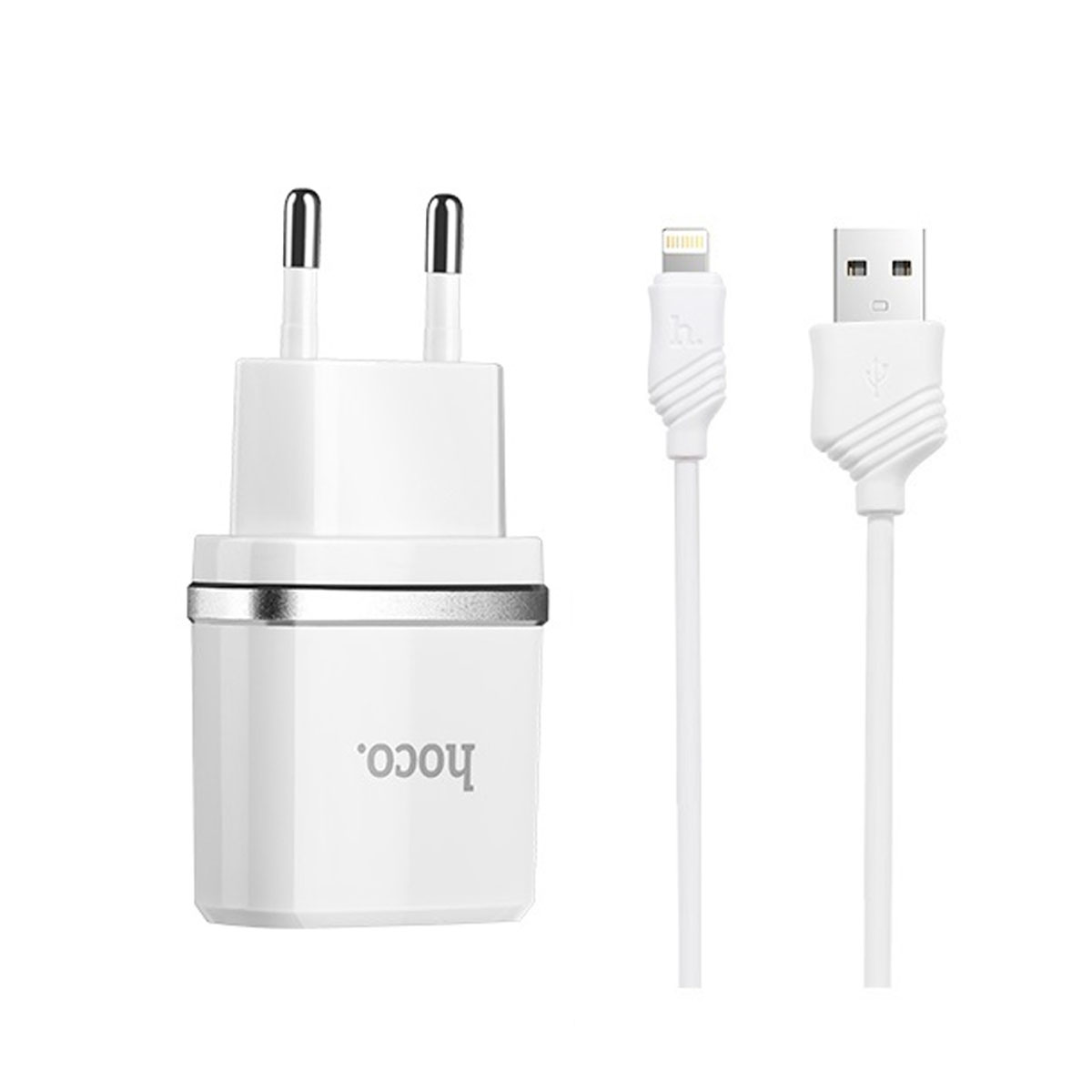 СЗУ (Сетевое зарядное устройство) HOCO C11 Single с кабелем Lightning 8 pin, 1A, 1 USB, длина 1 метр, цвет белый СЗУ (Сетевое зарядное устройство) HOCO C11 Single с кабелем Lightning 8 pin, 1A, 1 USB, длина 1 метр, цвет белый