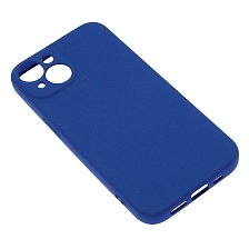 Чехол накладка Silicon Case для APPLE iPhone 14, защита камеры, силикон, бархат, цвет полуночно синий