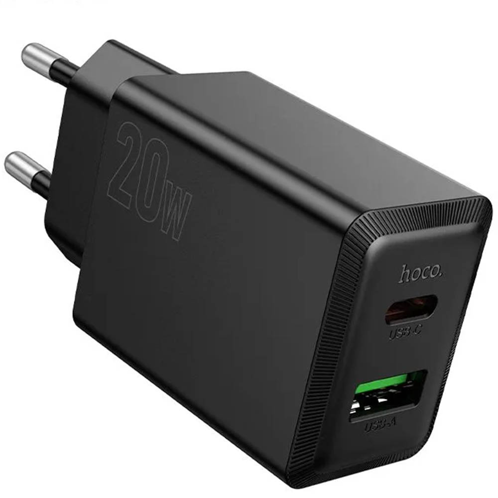 СЗУ (Сетевое зарядное устройство) HOCO N69 Nuevo, 1 USB Type C, 1 USB A, PD20W, QC3.0, цвет черный