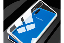 Магнитный чехол для SAMSUNG Galaxy A50 2019 (SM-A505), A30s 2019 (SM-A307), A50s 2019 (SM-A507), закаленное стекло, металл, цвет серебристо прозрачный.