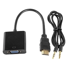 Переходник, адаптер, конвертер MRM HDMI на VGA (HDMI to VGA) + Aux разъем, кабель 15 см, цвет черный Переходник, адаптер, конвертер MRM HDMI на VGA (HDMI to VGA) + Aux разъем, кабель 15 см, цвет черный