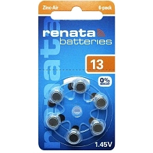 Батарейка RENATA ZA13 (PR48,AC13,DA13) BL6 Zinc Air 1.45V, для слуховых аппаратов