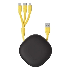 Кабель рулетка Baseus Let`s go 3 in 1 USB на Micro USB, USB Type C, APPLE Lightning 8 pin, 2А, длина 0.85 метра, цвет желтый