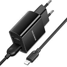 СЗУ (Сетевое зарядное устройство) BOROFONE BA53A Powerway с кабелем Lightning 8 pin, 2.1А, длина 1 метр, цвет черный СЗУ (Сетевое зарядное устройство) BOROFONE BA53A Powerway с кабелем Lightning 8 pin, 2.1А, длина 1 метр, цвет черный