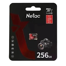 Карта памяти MicroSDXC 256GB NETAC P500 Extreme Pro A1 (NT02P500PRO-256G-S), Class 1, UHS-I U3, 100 Mb/s, без SD адаптера, цвет черно-красный