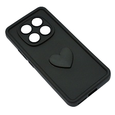 Чехол накладка для XIAOMI REDMI NOTE 14 Pro, силикон, 3D сердце, защита камеры, бортики, цвет черный Чехол накладка для XIAOMI REDMI NOTE 14 Pro, силикон, 3D сердце, защита камеры, бортики, цвет черный