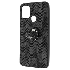 Чехол накладка для SAMSUNG Galaxy M31 (SM-M315), силикон, кольцо держатель, плетение, цвет черный
