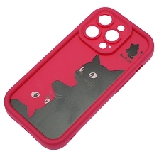 Чехол накладка для APPLE iPhone 14 Pro, силикон, защита камеры, бортики, рисунок черный и розовый кот