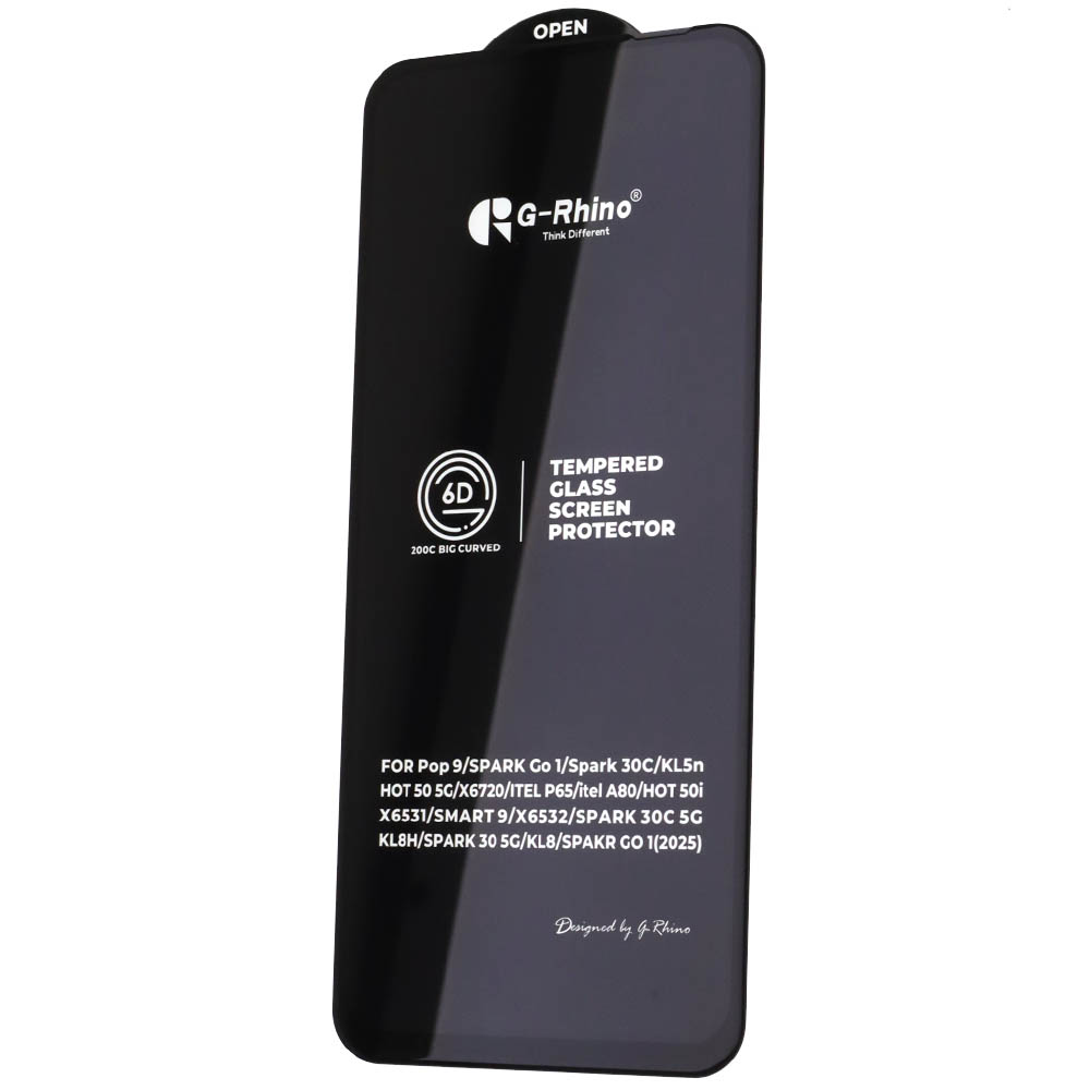 Защитное стекло 6D G-Rhino 200C для TECNO Spark GO 1, TECNO Spark GO 2, Spark 30C, Spark 40, INFINIX Smart 9, цвет окантовки черный (Тип 1)