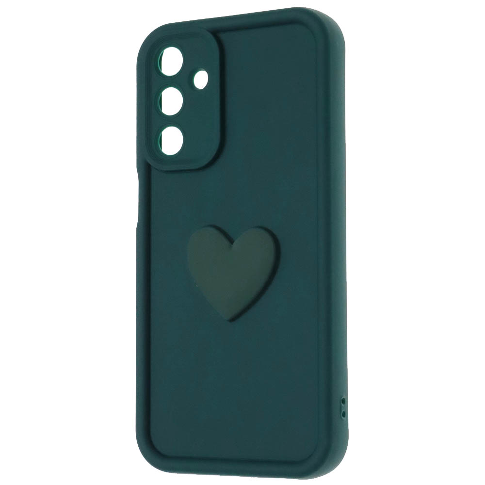 Чехол накладка для SAMSUNG GALAXY A15, силикон, 3D сердце, защита камеры, бортики, цвет темно зеленый Чехол накладка для SAMSUNG GALAXY A15, силикон, 3D сердце, защита камеры, бортики, цвет темно зеленый