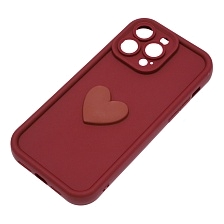 Чехол накладка для APPLE iPhone 14 Pro Max, силикон, 3D сердце, защита камеры, бортики, цвет бордовый Чехол накладка для APPLE iPhone 14 Pro Max, силикон, 3D сердце, защита камеры, бортики, цвет бордовый