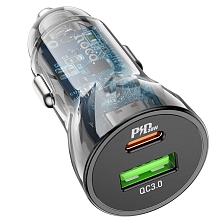 АЗУ (Автомобильное зарядное устройство) HOCO Z47A Transparent, 1 USB Type C, 1 USB A, PD30W, QC3.0, цвет прозрачно черный АЗУ (Автомобильное зарядное устройство) HOCO Z47A Transparent, 1 USB Type C, 1 USB A, PD30W, QC3.0, цвет прозрачно черный