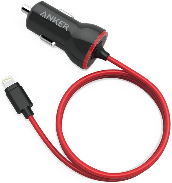 АЗУ С ФИКСИРОВАННЫМ КАБЕЛЕМ LIGHTNING ЧЕРН/КРАСН, Anker A2307011.