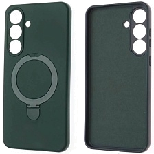 Чехол накладка Revole Mix для SAMSUNG Galaxy S25 FE, силикон, бархат, кольцо держатель, цвет темно зеленый