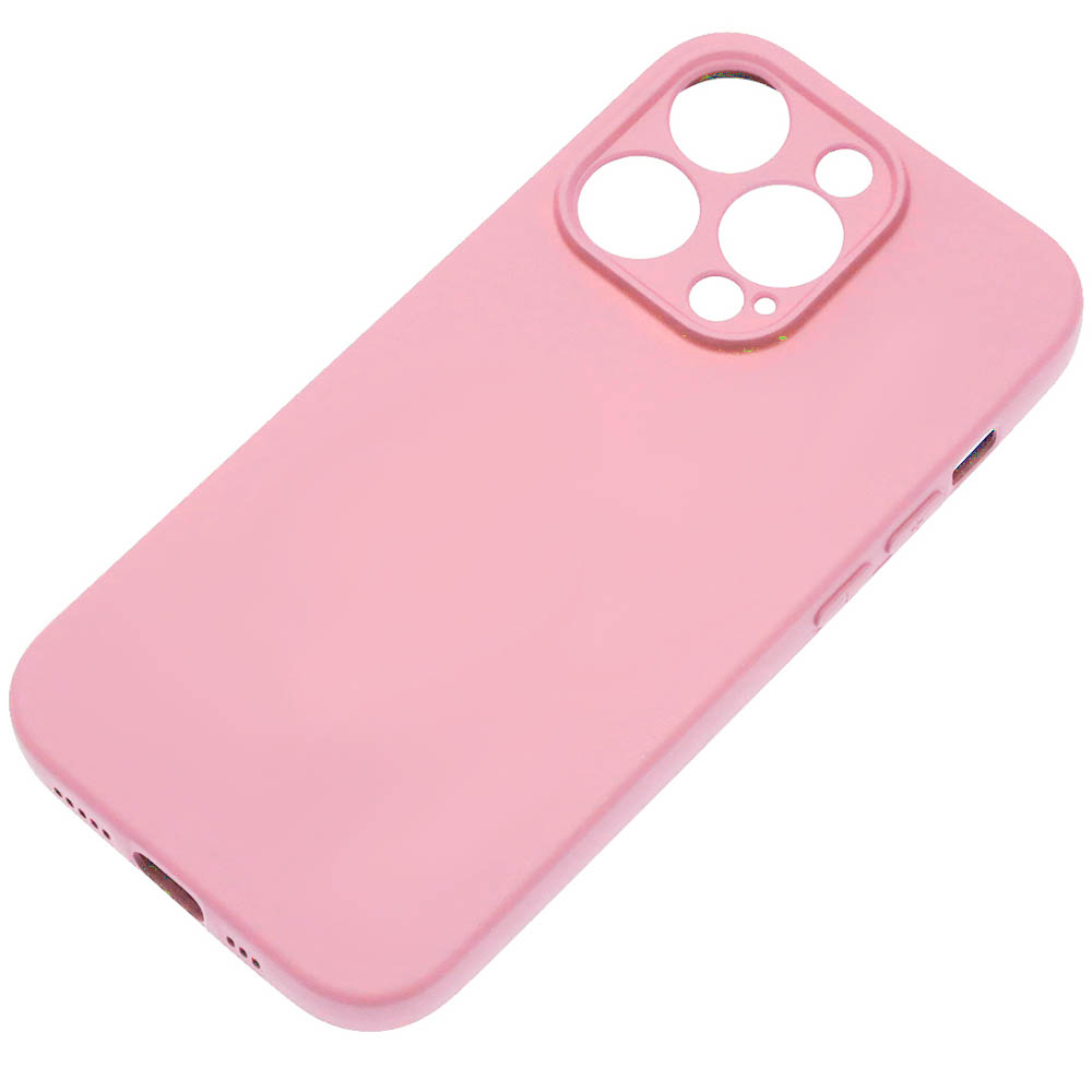 Чехол накладка Silicone Case для APPLE iPhone 14 Pro, защита камеры, силикон, бархат, цвет розовый