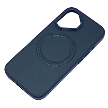Чехол накладка Creative Stylish с поддержкой MagSafe для APPLE iPhone 16, защита камеры, экокожа, бархат, цвет темно синий