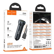 АЗУ (Автомобильное зарядное устройство) HOCO Z54A Prosperous с кабелем USB Type C на USB Type C, 48W, 1 UBS Type C, 1 USB, длина 1 метр, цвет темно серебристый