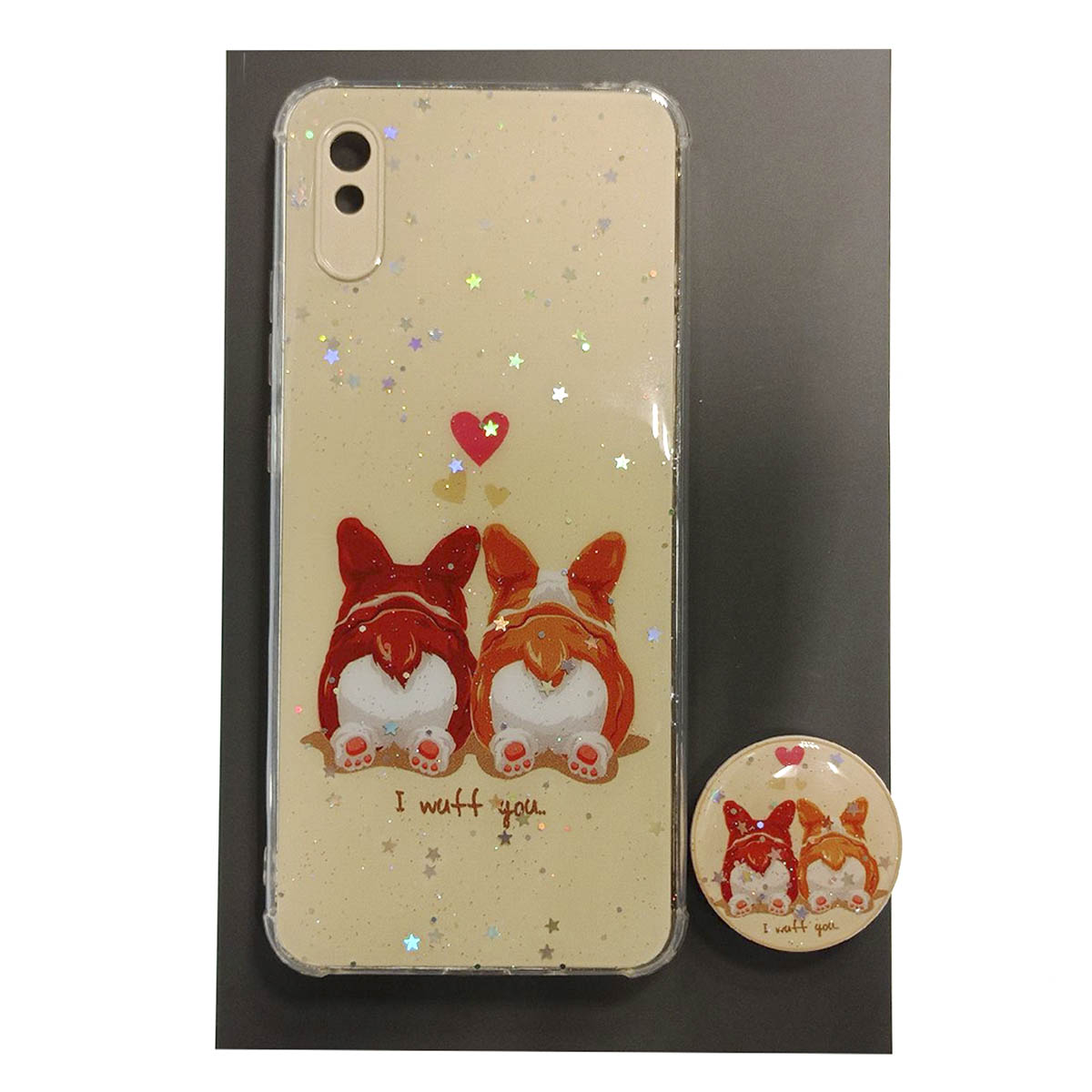Чехол накладка для XIAOMI Redmi 9A, силикон, фактурный глянец, с поп сокетом, рисунок I Wuff You Чехол накладка для XIAOMI Redmi 9A, силикон, фактурный глянец, с поп сокетом, рисунок I Wuff You