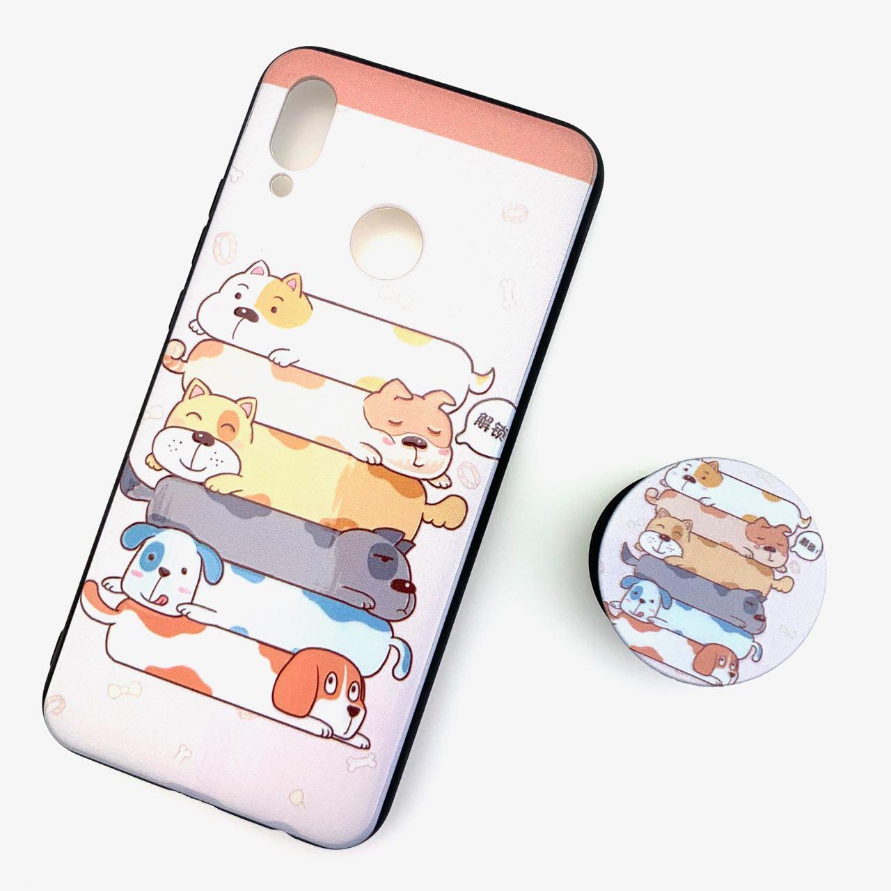 Чехол накладка для HUAWEI P20 Lite, Nova 3E, силикон, с поп сокетом, рисунок Собаки.